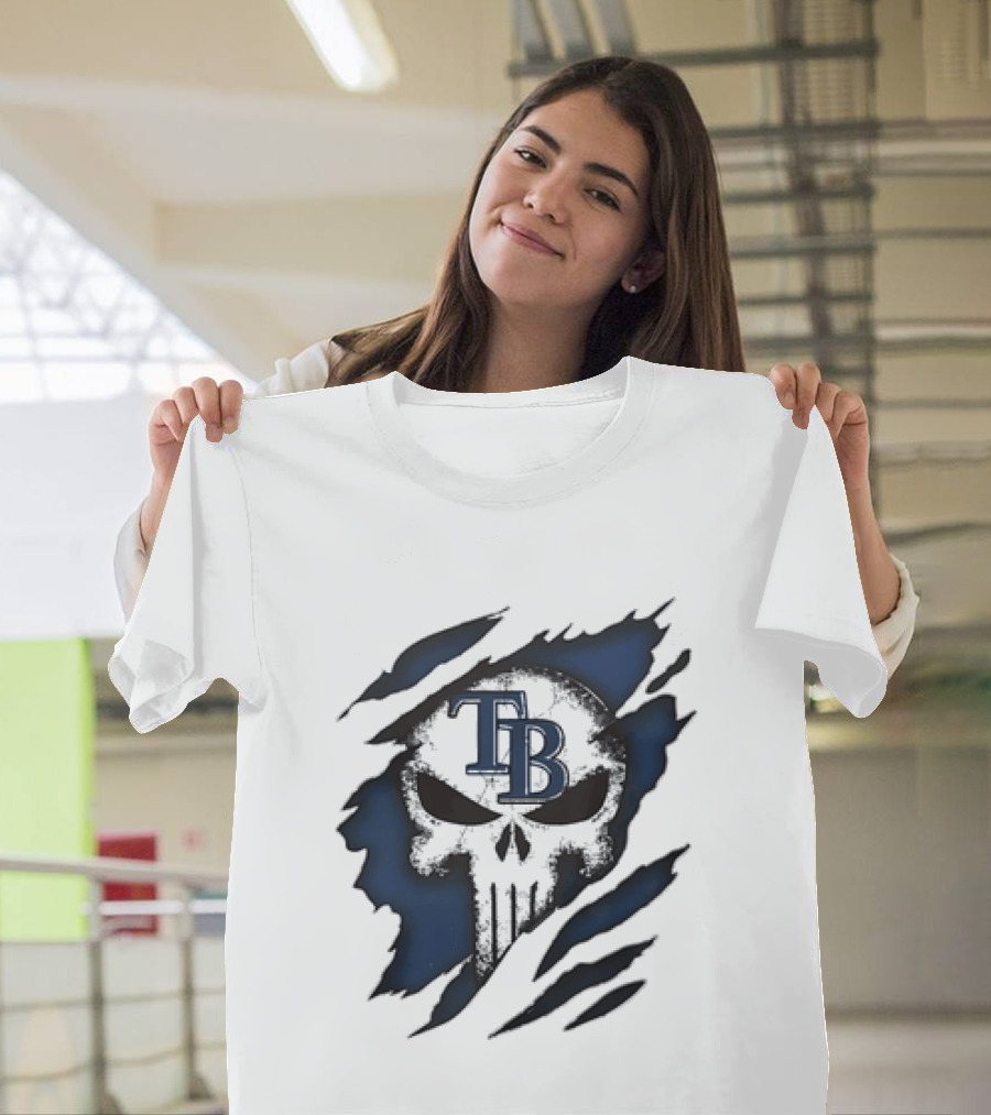 Tampa Bay Rays TB Punisher Skull Ripped Effect T-Shirt