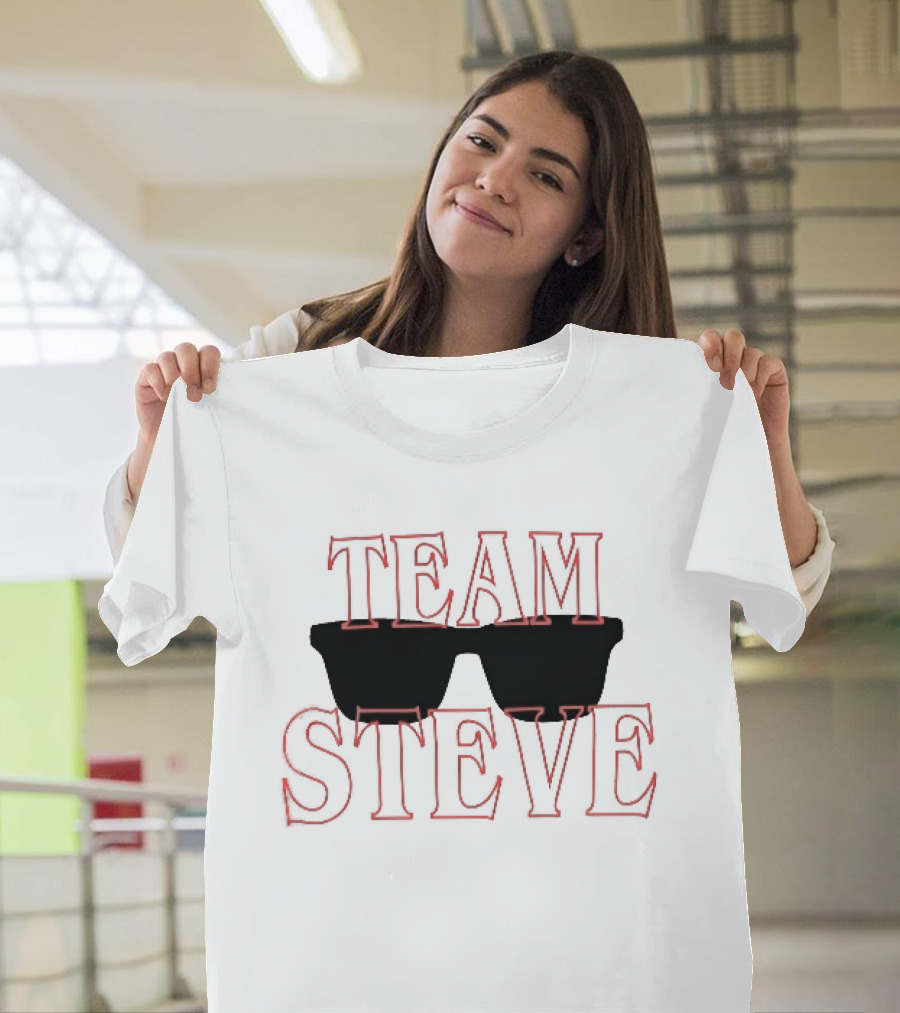 Team Steve Black Sunglasses Theme Red Letters T-Shirt