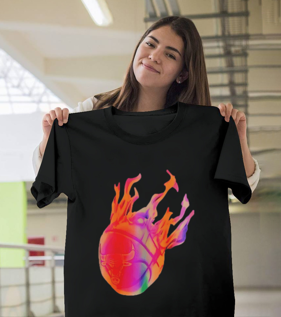 Chicago Bulls NBA Basketball Flaming Fireball NBA Fans Merchandise T-Shirt