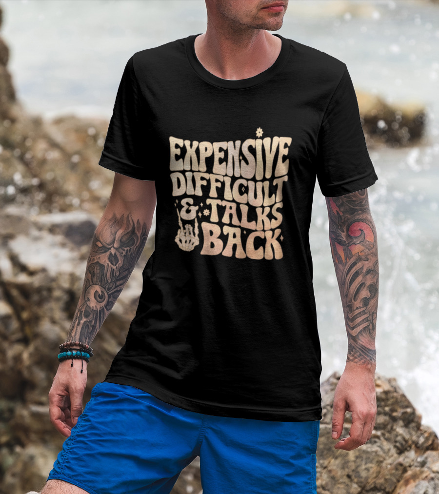 Expensive Difficult Talks Back Skeleton Hand Gesture T-Shirt