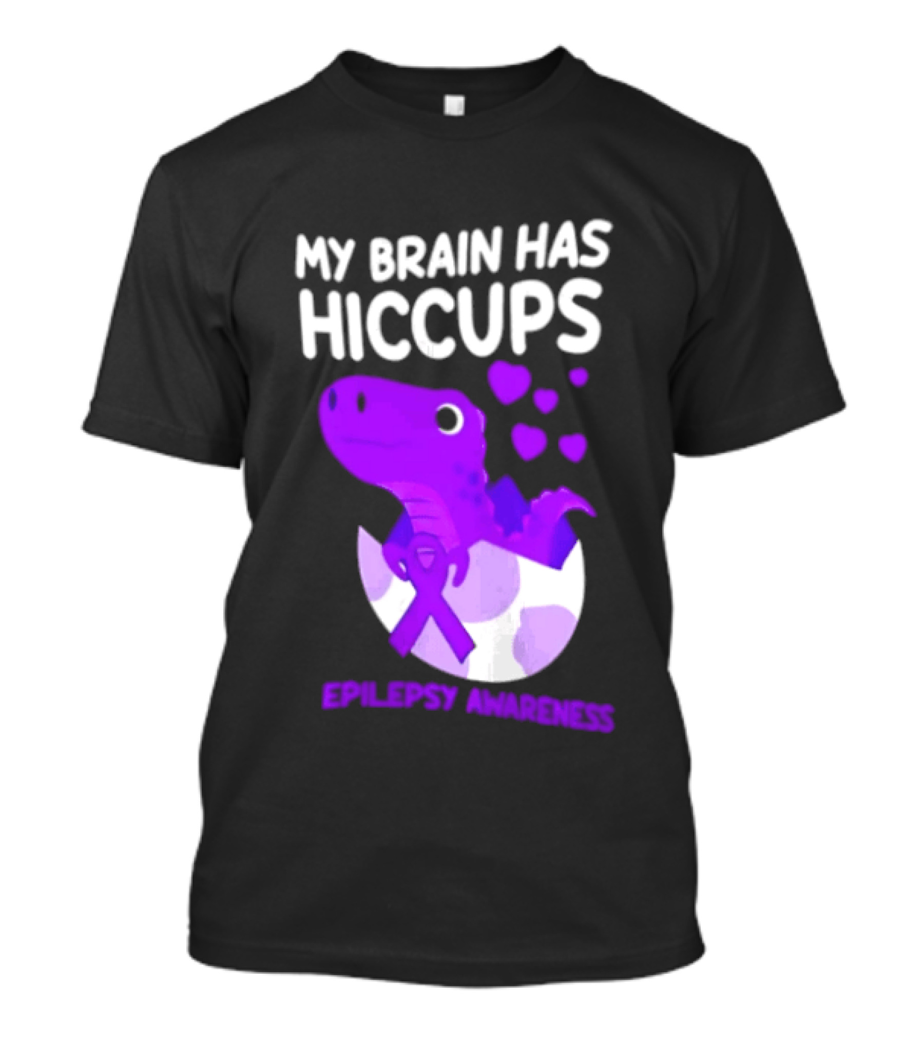 My Brain Has Hiccups Epilepsy Awareness Dinosaur Purple Ribbon Eggshell Hearts T-Shirt