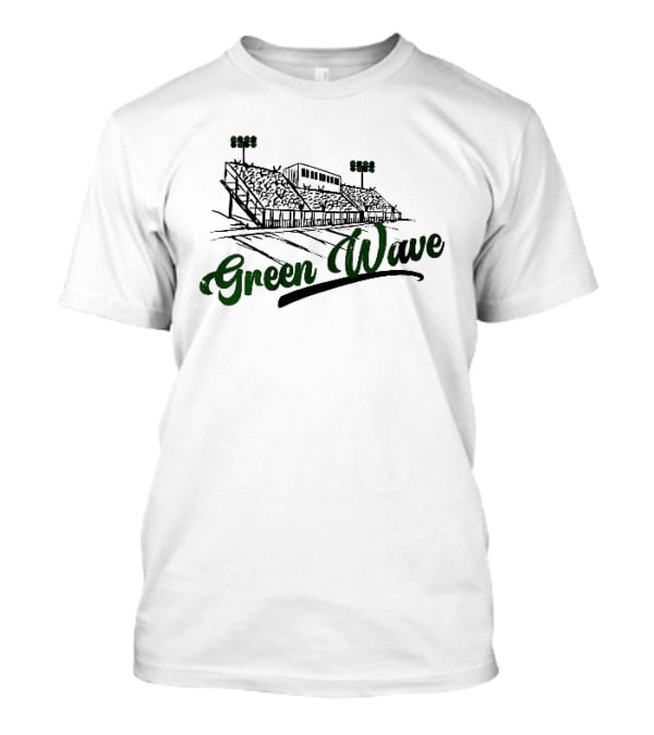 Green Wave Football Stadium Bleachers With Light Poles Sketch T-Shirt