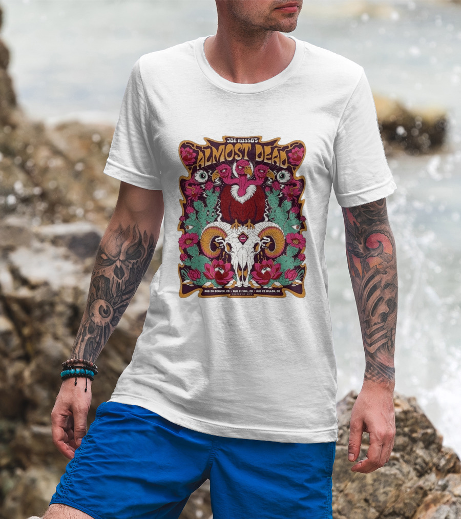 Joe Russo's Almost Dead Tour 2026 August 20 Denver August 21 Vail August 22 Dillon Vibrant Skull And Vulture Art Floral T-Shirt