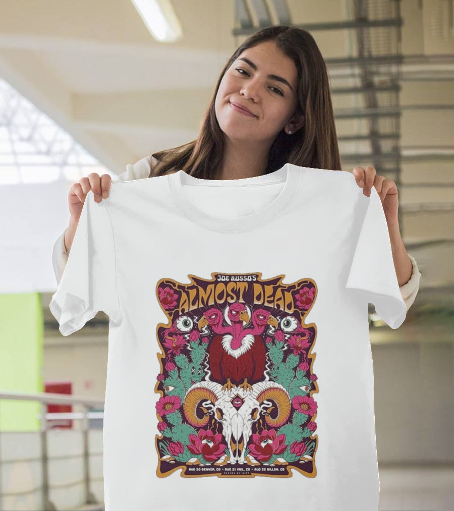 Joe Russo's Almost Dead Tour 2026 August 20 Denver August 21 Vail August 22 Dillon Vibrant Skull And Vulture Art Floral T-Shirt
