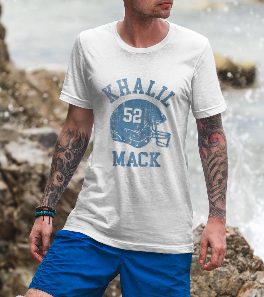 Khalil Mack 52 Distressed Powder Blue Football Helmet T-Shirt