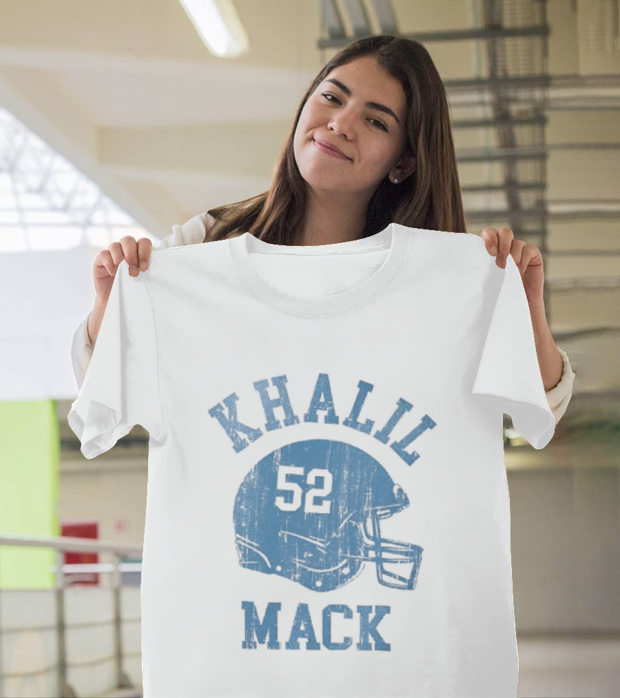 Khalil Mack 52 Distressed Powder Blue Football Helmet T-Shirt