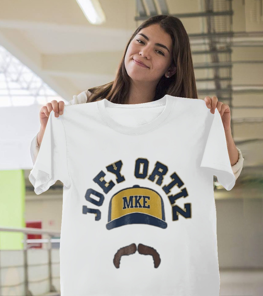 Milwaukee Brewers MKE Joey Ortiz Baseball Cap Mustache T-Shirt