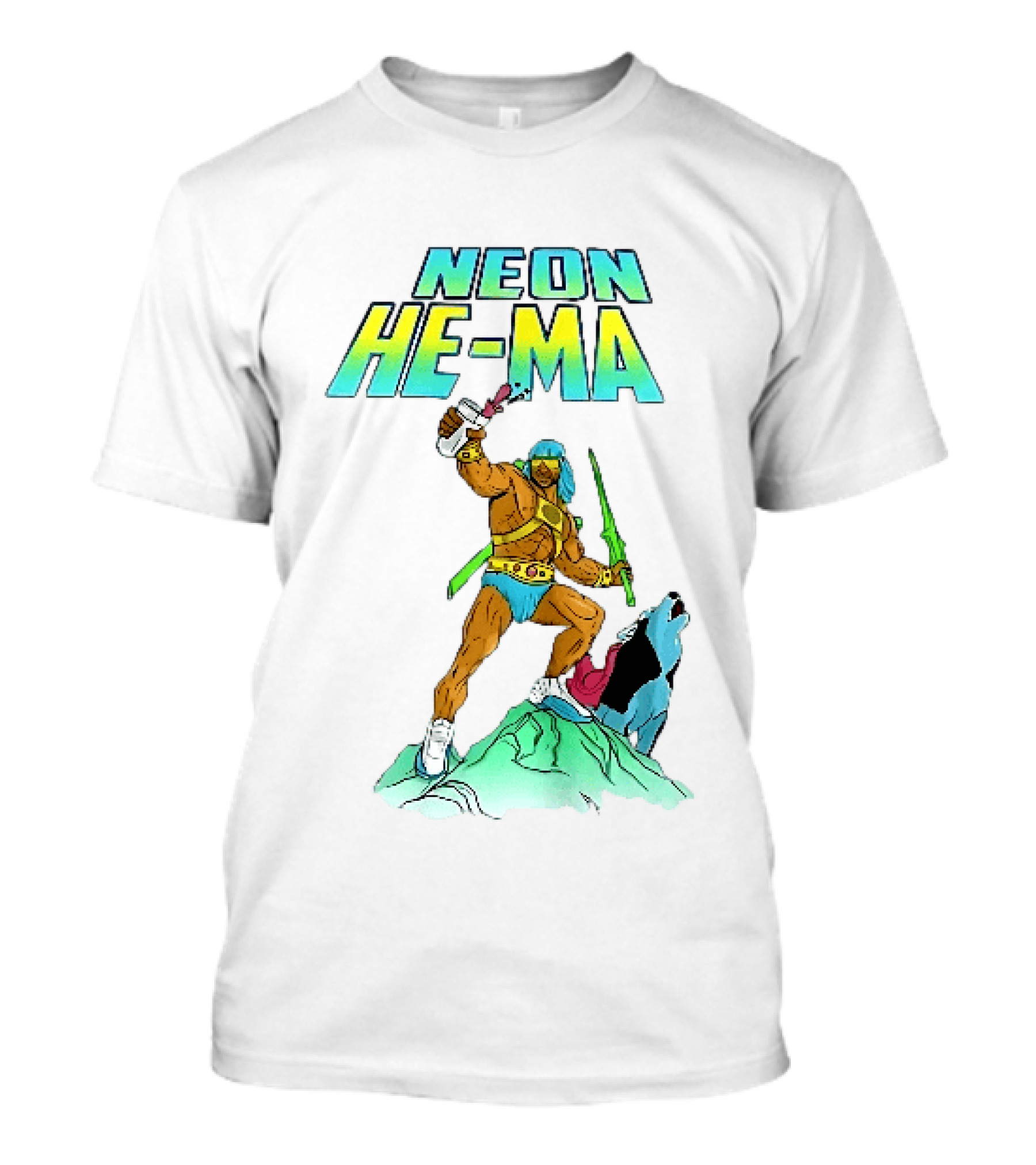 Neon He Ma Cartoon Warrior Action With Purple Drink Mountain Adventure T-Shirt