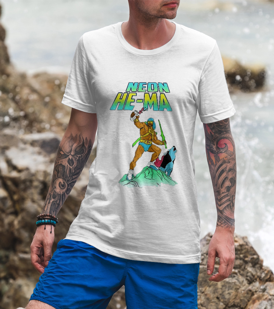 Neon He Ma Cartoon Warrior Action With Purple Drink Mountain Adventure T-Shirt