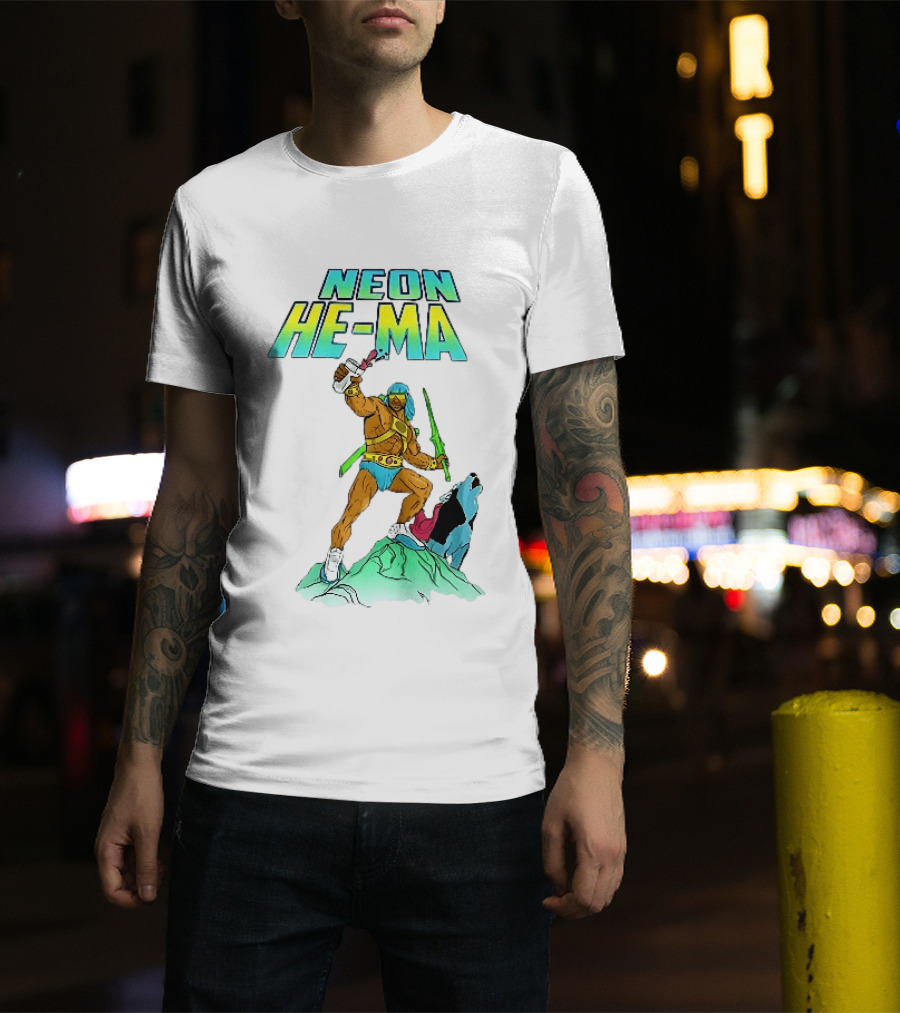 Neon He Ma Cartoon Warrior Action With Purple Drink Mountain Adventure T-Shirt