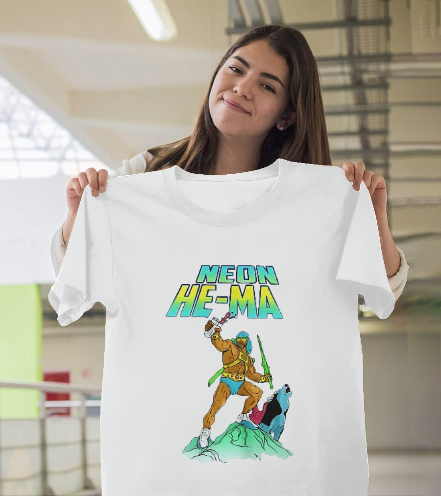 Neon He Ma Cartoon Warrior Action With Purple Drink Mountain Adventure T-Shirt