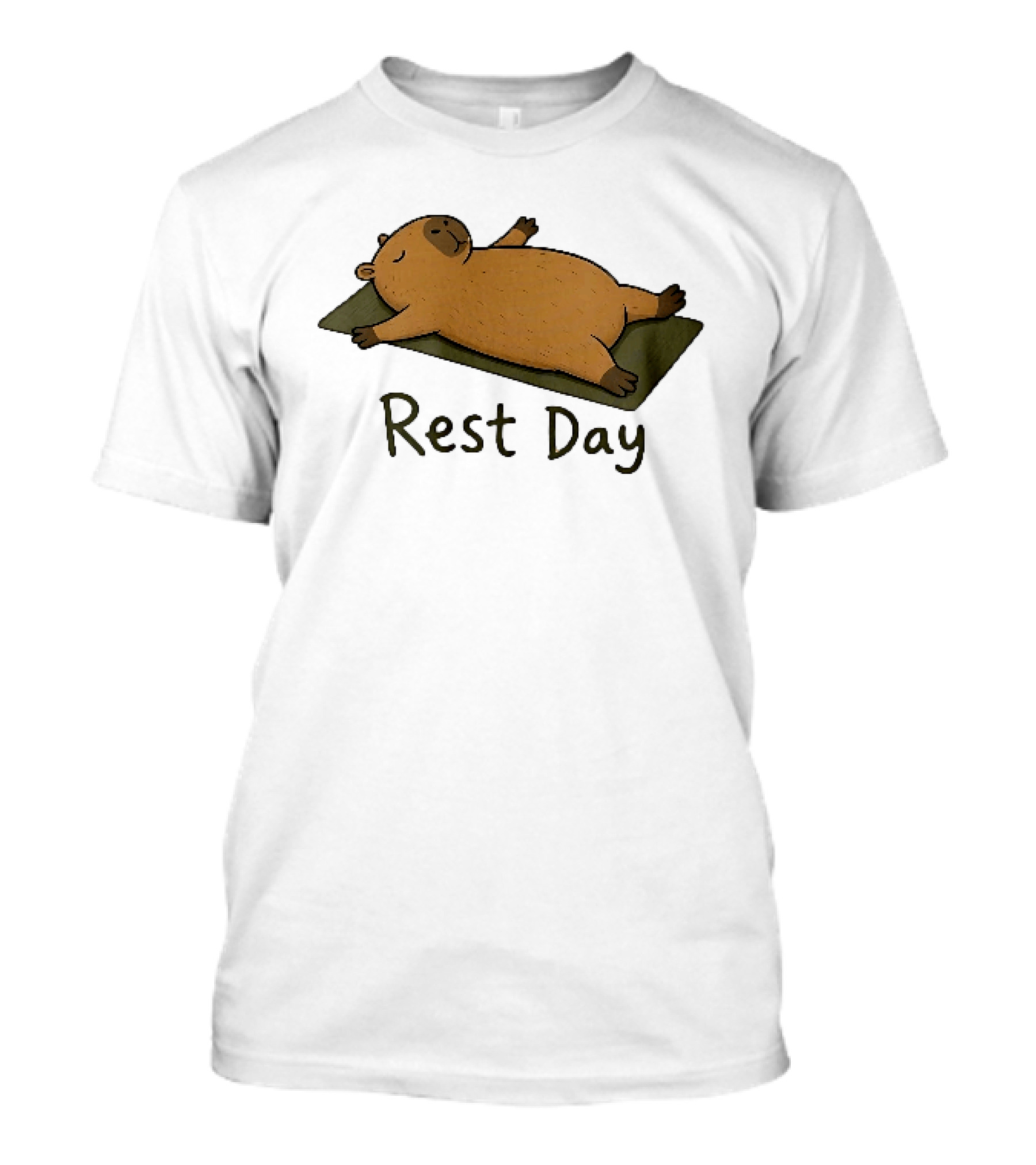 Rest Day Capybara Relaxing On Yoga Mat Cartoon T-Shirt