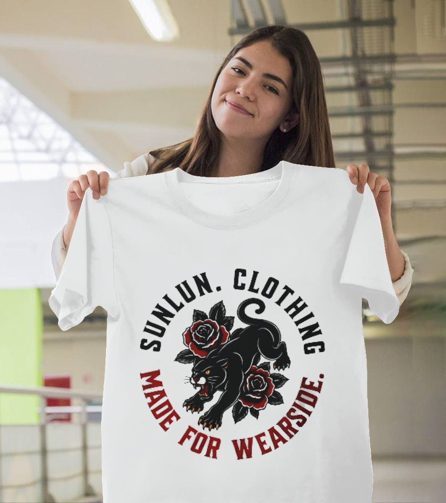 Sunlun Clothing Wearside Black Panther Red Roses Traditional Tattoo T-Shirt