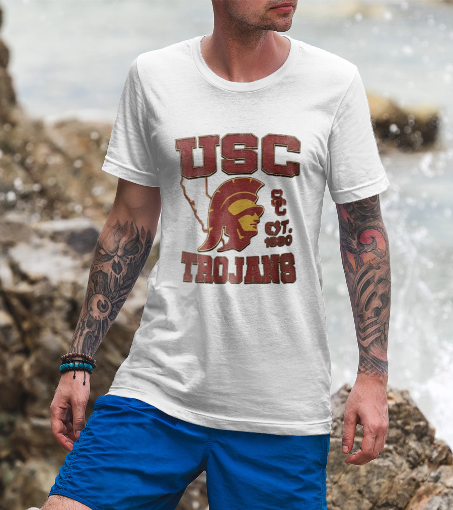 USC Trojans Est 1880 Helmet California State Map Sign T-Shirt