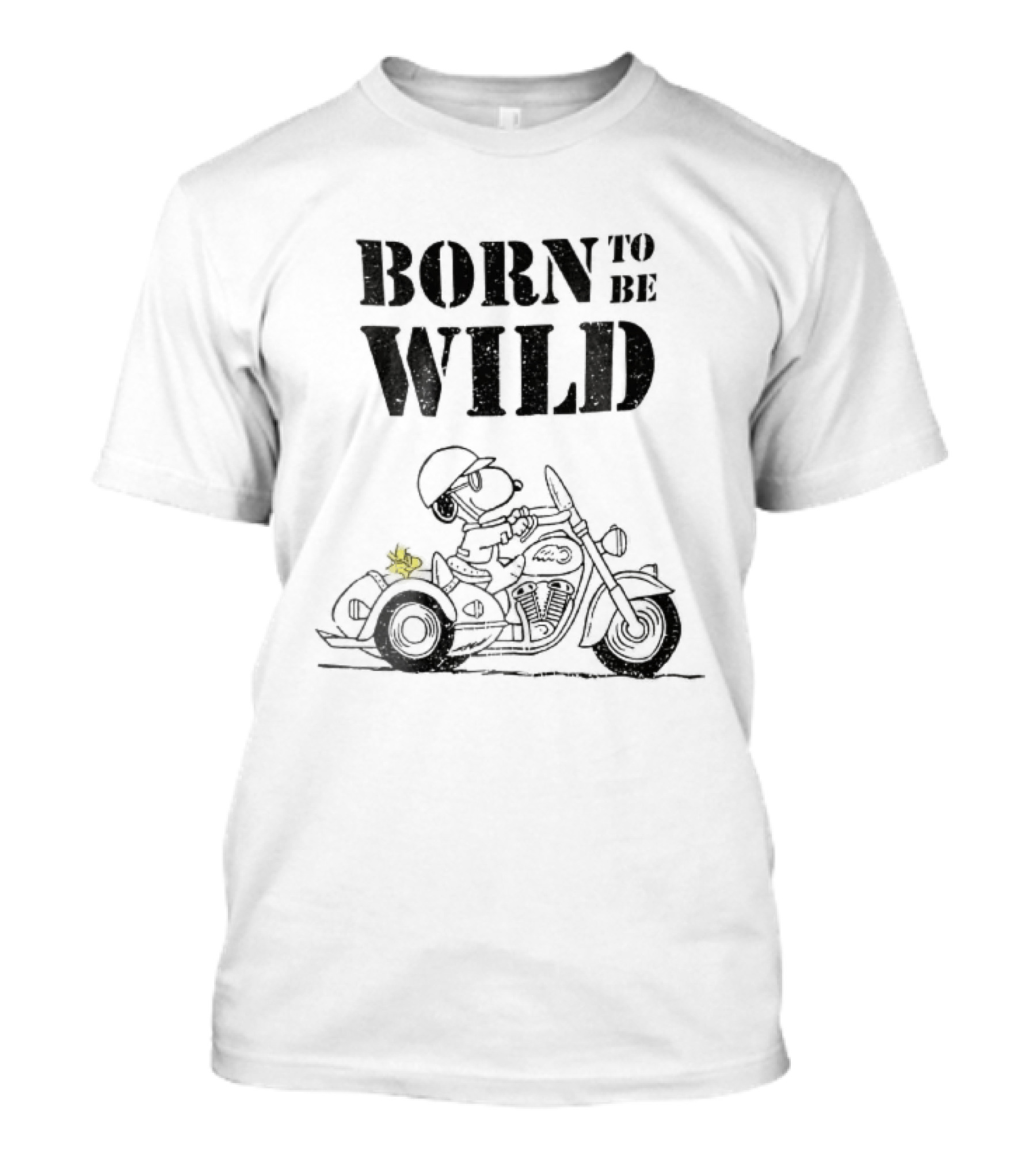Born To Be Wild Snoopy Woodstock Motorcycle Distressed Cartoon T-Shirt
