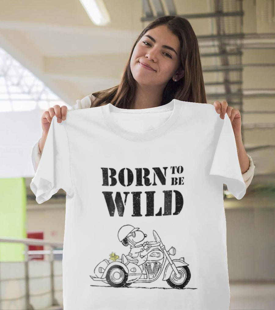 Born To Be Wild Snoopy Woodstock Motorcycle Distressed Cartoon T-Shirt
