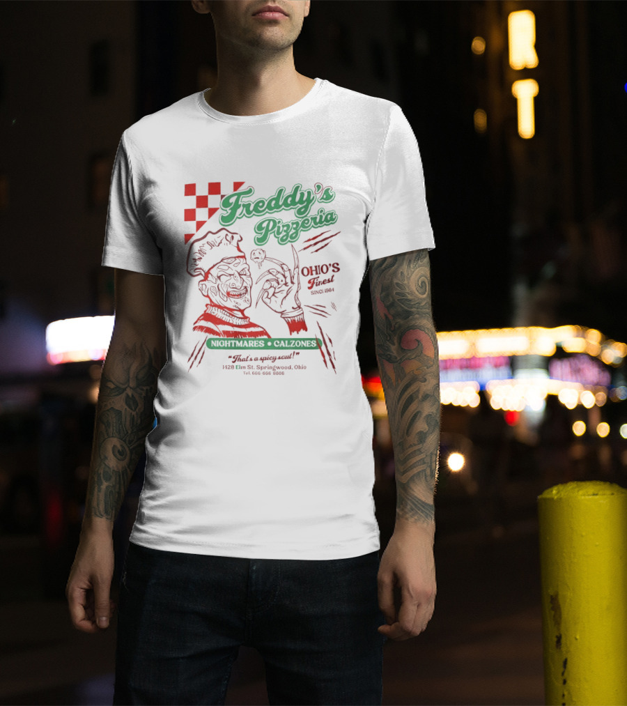 Freddy's Pizzeria Nightmares Calzones Spicy Ohio's Finest Springwood T-Shirt