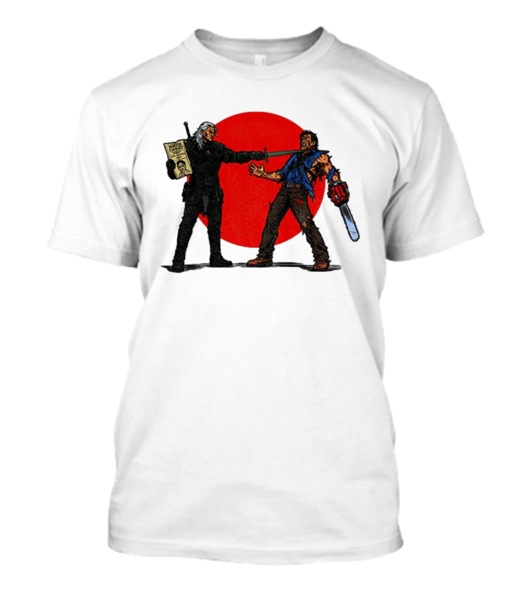 Geralt Vs Ash Evil Dead Or Alive Red Circle Showdown T-Shirt