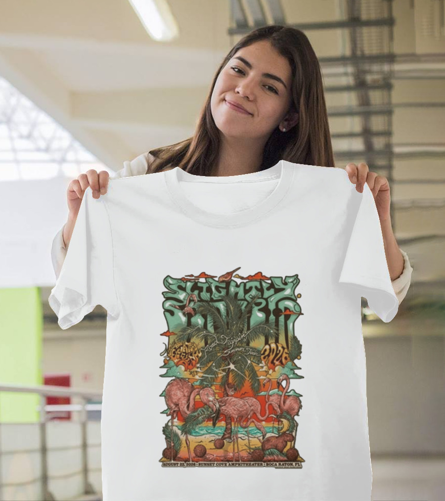 Slightly Stoopid August 22 2026 Ice Drippin Summer Tour Sunset Cove Amphitheater Boca Raton FL Flamingos Palms T-Shirt