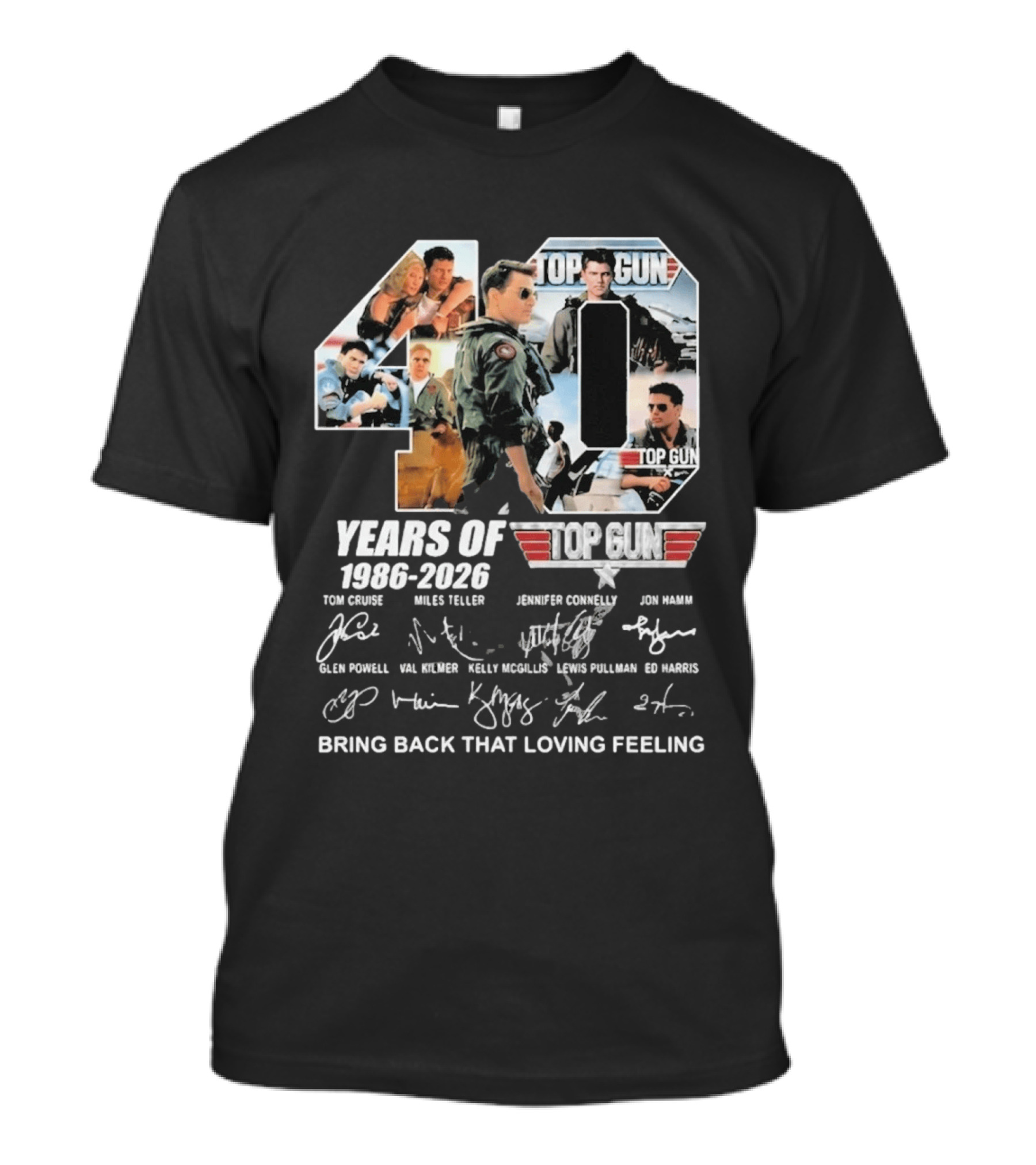 40 Years Of Top Gun 1986 2026 Cast Signatures Tom Cruise Val Kilmer Jennifer Connelly Miles Teller T-Shirt