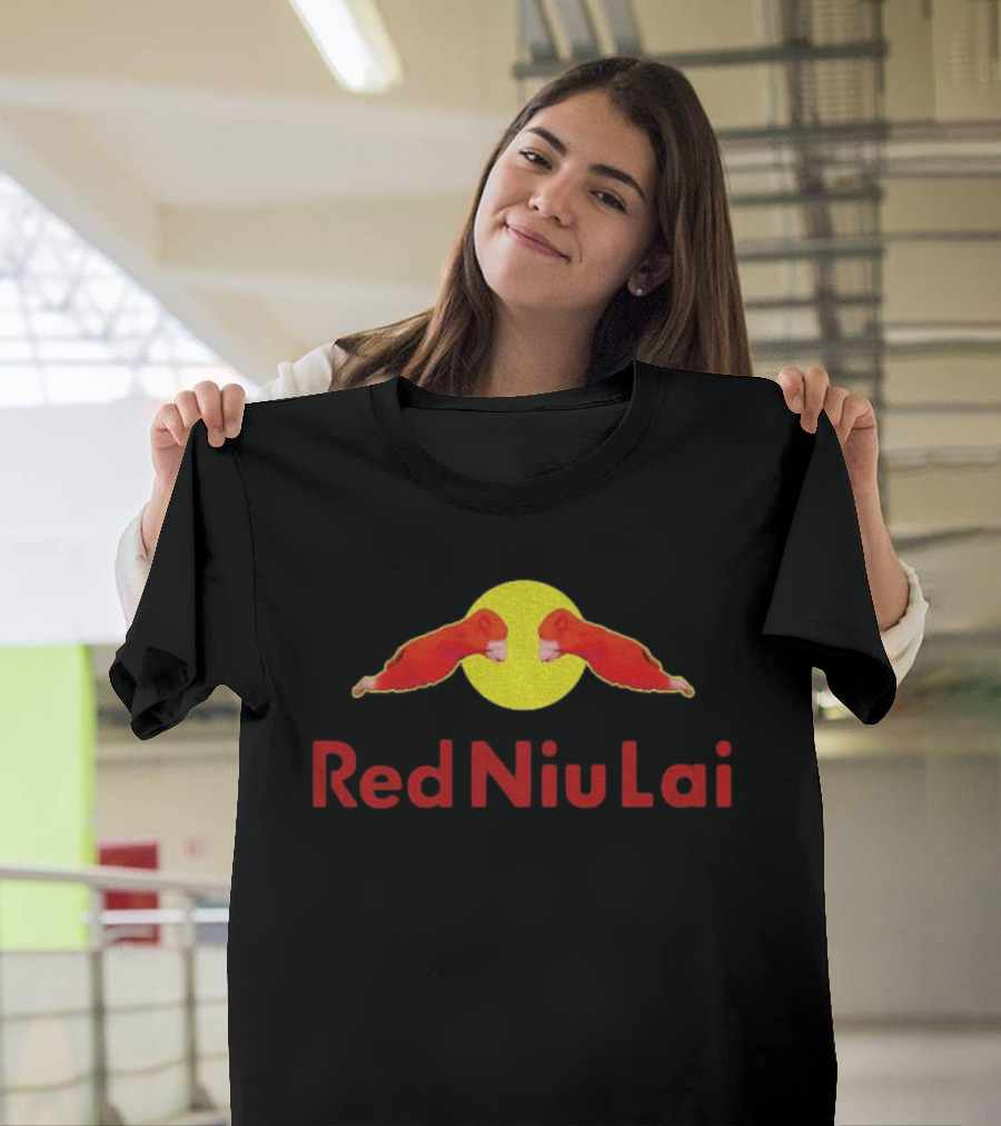 Red Bull Niu Lai Energy Drink Red Niu Lai Yellow Circle T-Shirt
