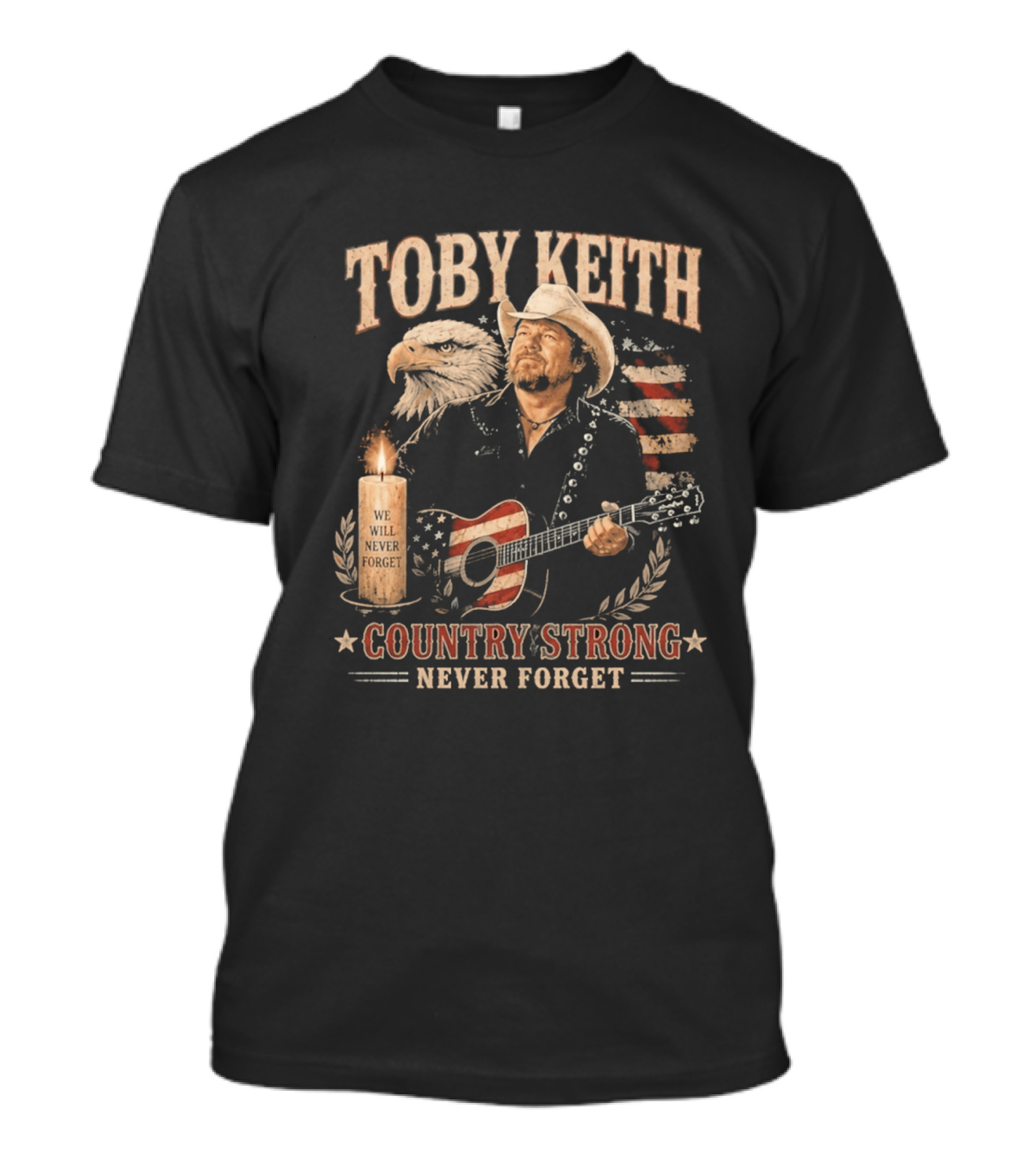Toby Keith Country Strong Never Forget Eagle Candle Guitar America T-Shirt