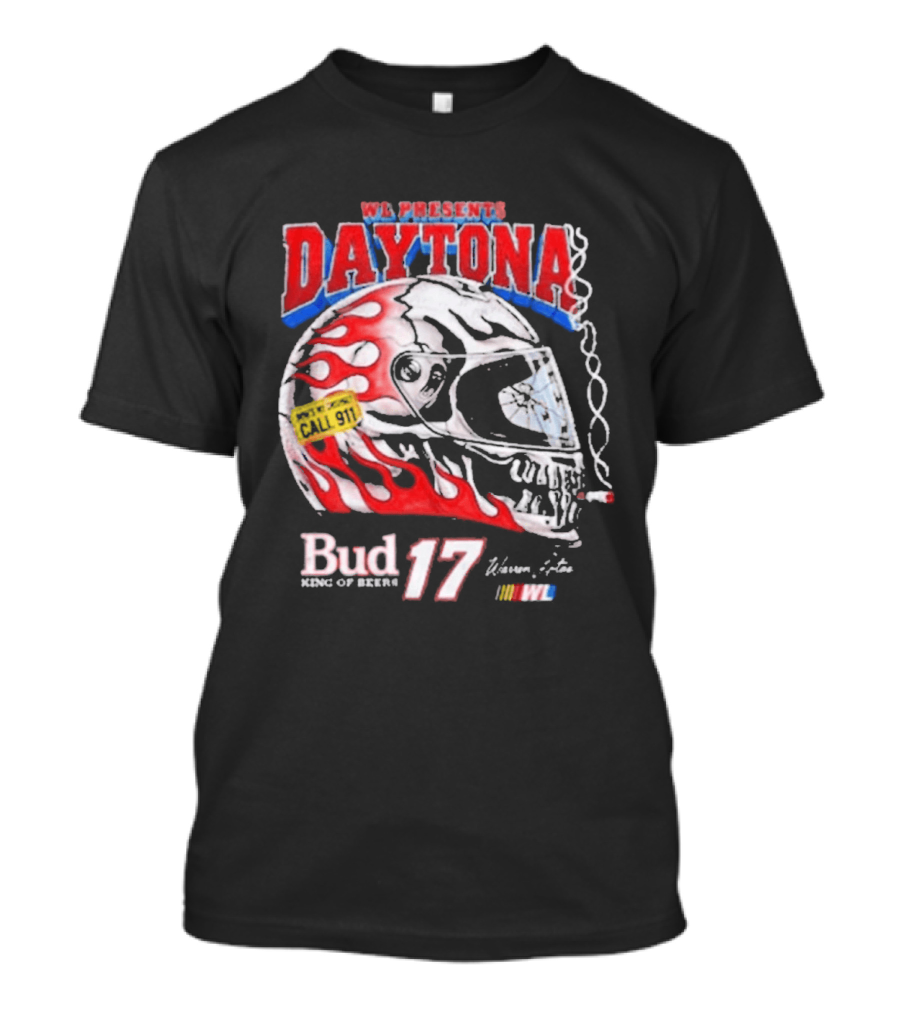WL Present Daytona Bud King Of Beers 17 Racing Helmet Flame Design 2026 T-Shirt