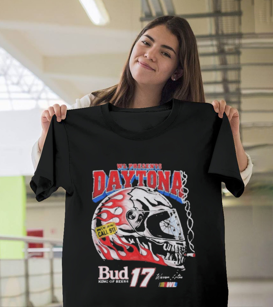 WL Present Daytona Bud King Of Beers 17 Racing Helmet Flame Design 2026 T-Shirt