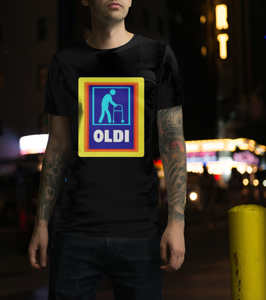 Oldi Elderly Walker Parody Aldi T-Shirt