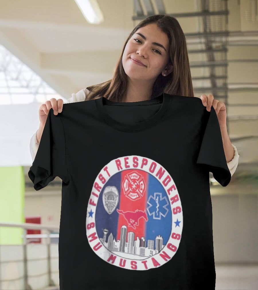First Responders SMU Mustangs Emergency Services Tribute Skyline T-Shirt