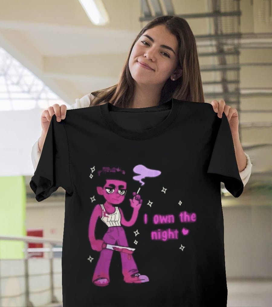 I Own The Night Pink Cartoon Character Holding Bloody Knife Smoking T-Shirt