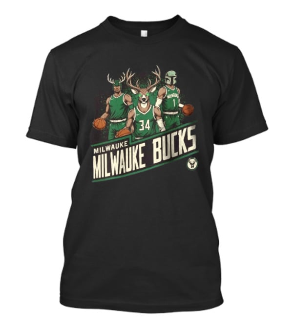Milwaukee Bucks NBA Antler Helmet Buck Head Mandalorian Basketball Players T-Shirt