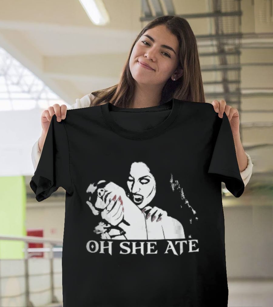 Oh She Ate Female Vampire Biting Neck Red Nails Stencil T-Shirt