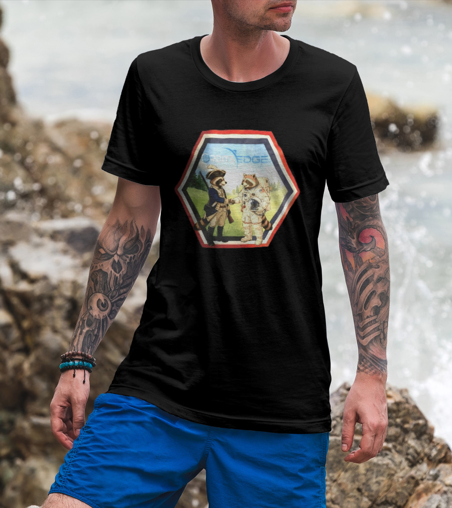 Orbits Edge Raccoon Soldier And Astronaut Handshake Cartoon T-Shirt