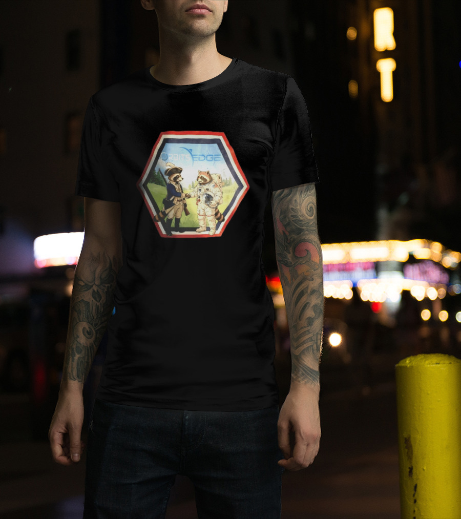 Orbits Edge Raccoon Soldier And Astronaut Handshake Cartoon T-Shirt