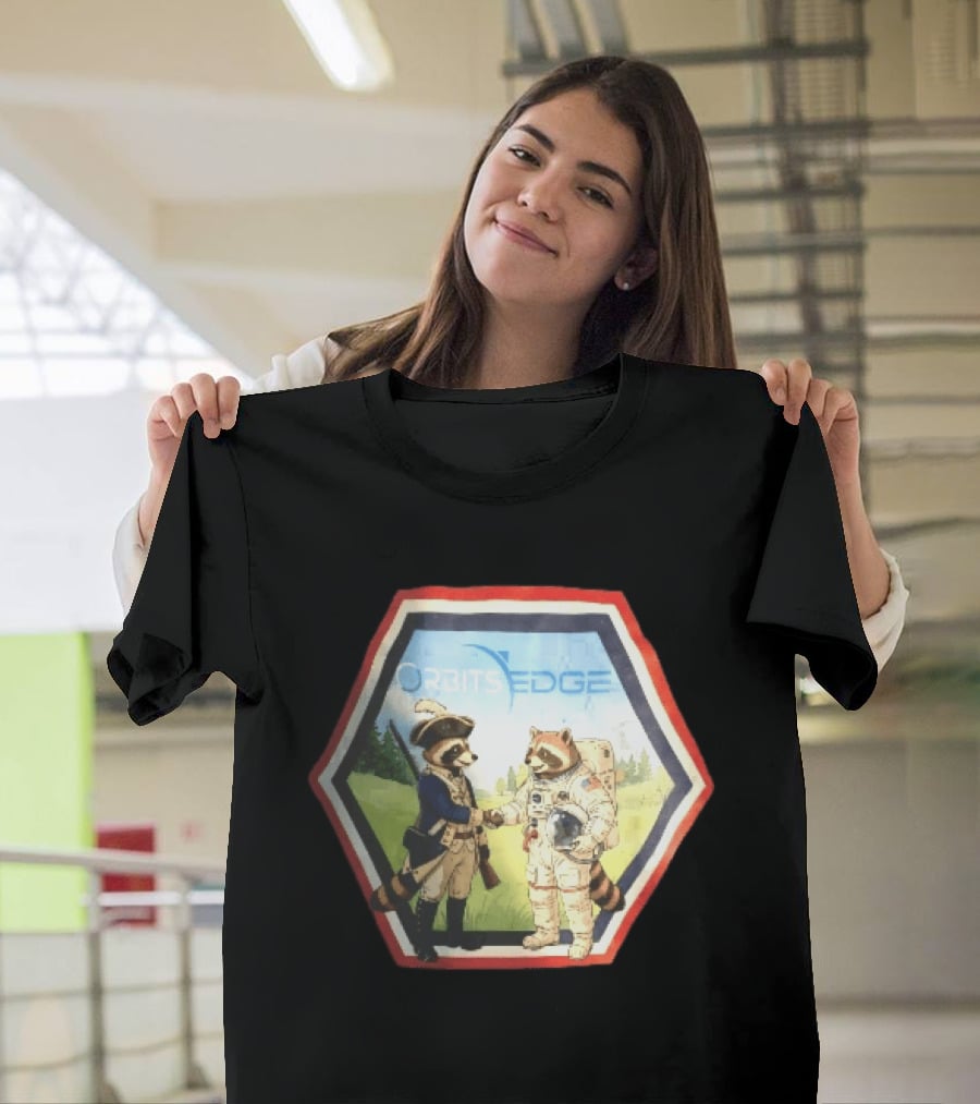 Orbits Edge Raccoon Soldier And Astronaut Handshake Cartoon T-Shirt