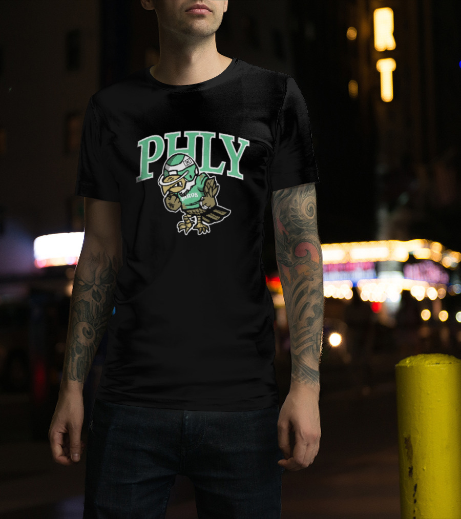 Philadelphia Eagles Phly Birds Cartoon Football Helmet Crewneck T-Shirt