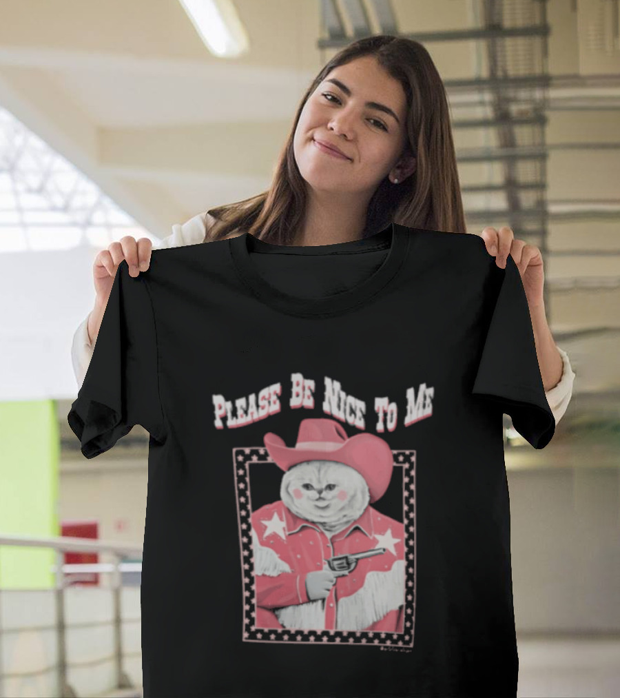 Please Be Nice To Me Cat Cowboy Red Hat Stars Weapon T-Shirt