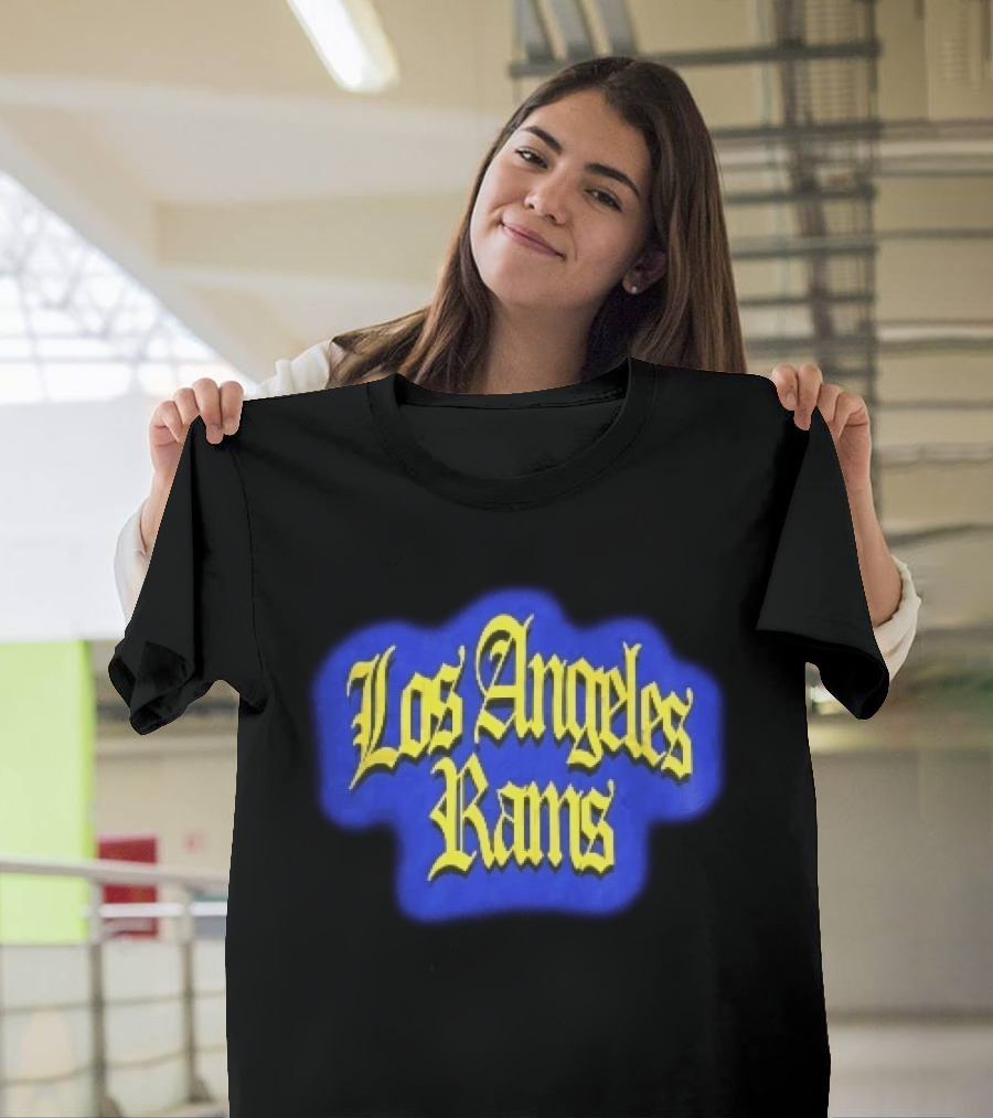 Los Angeles Rams Yellow Gothic Letters Blue Aura T-Shirt