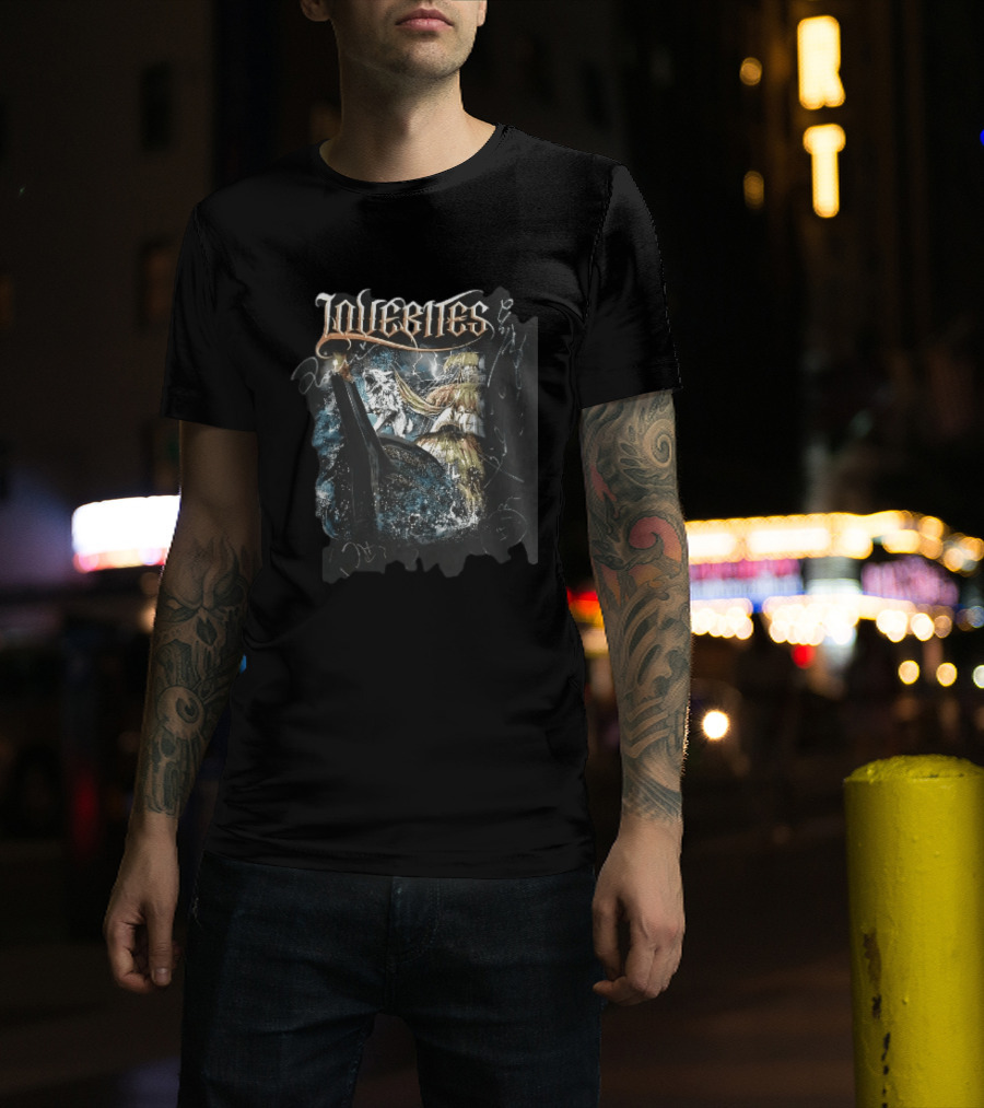 Lovebites Howling White Wolf Ship Amidst Ocean Storm And Lightning Waves T-Shirt