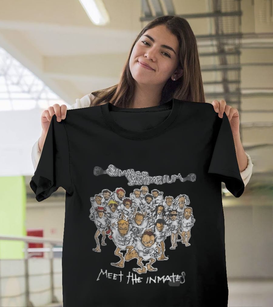 Summer Sanitarium Meet The Inmates Cartoon Caricatures Straitjackets T-Shirt