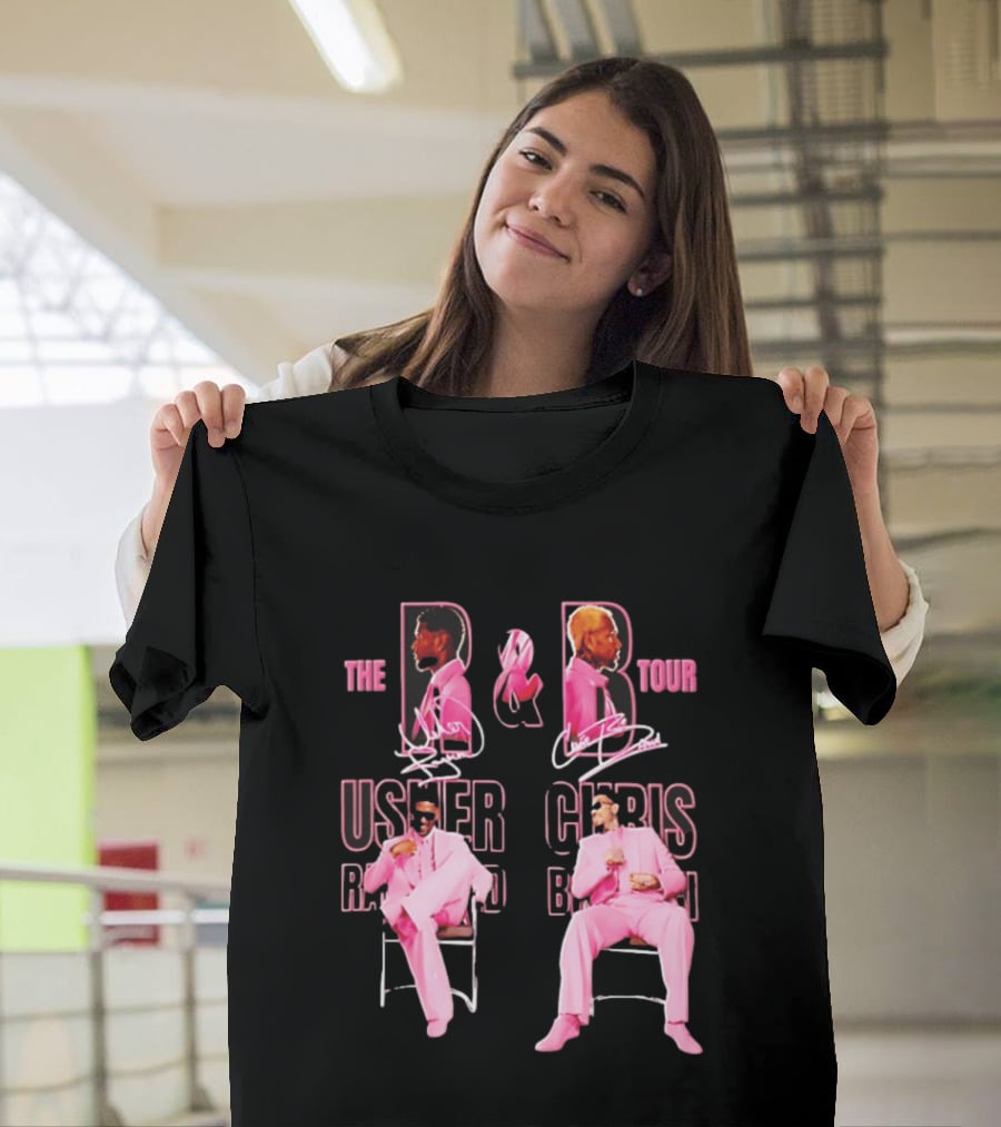 The R&B Tour Usher Raymond Chris Brown Pink Suit Concert Collaboration T-Shirt
