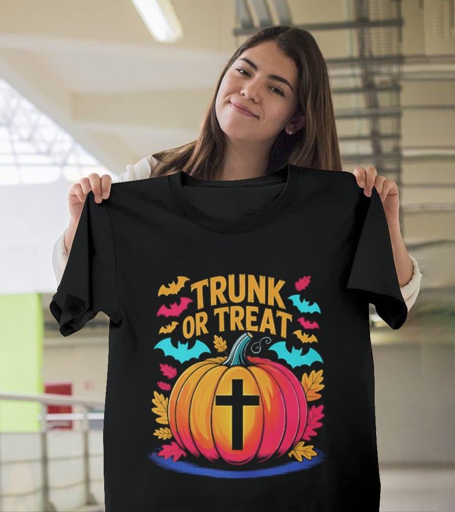 Trunk Or Treat Christian Pumpkin Cross Halloween T-Shirt