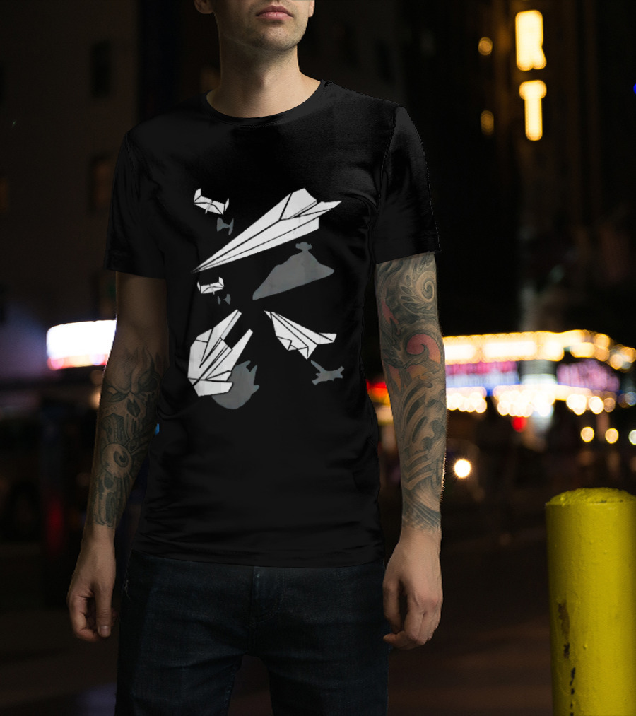 White Origami Paper Airplanes Star Wars Spaceship Shadow Illusions T-Shirt