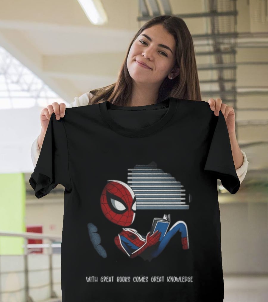 With Great Books Comes Great Knowledge Spider Man Reading T-Shirt