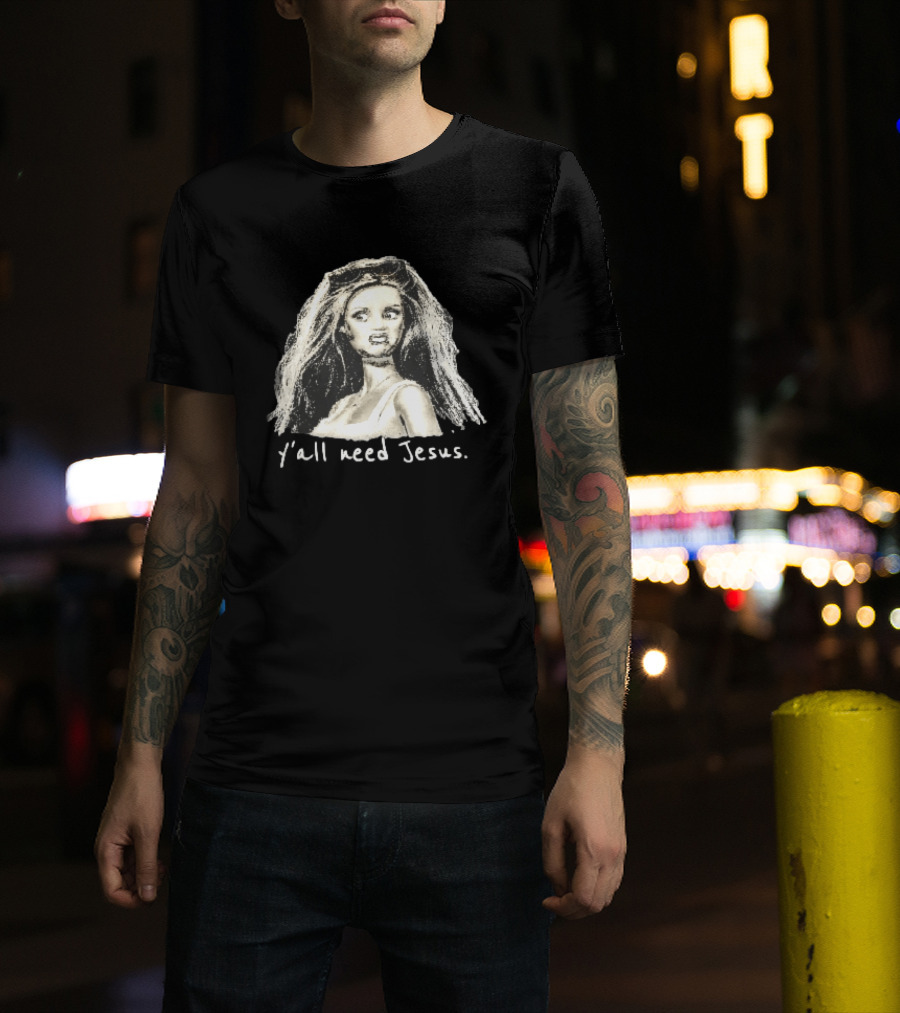 Y'all Need Jesus Disgusted Blonde Doll Sketch With Sunglasses T-Shirt