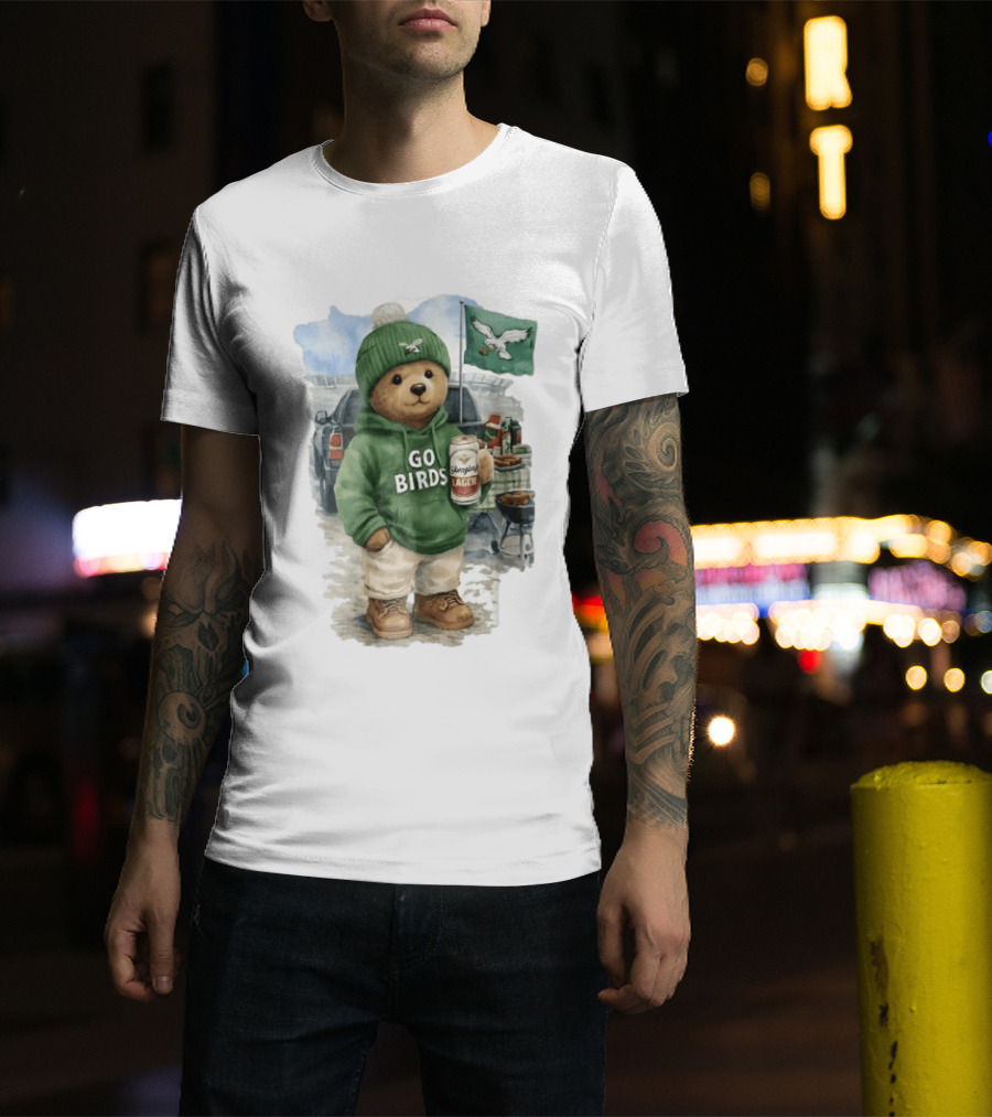Philadelphia Eagles Go Birds Yuengling Lager Tailgate Teddy Bear Watercolor Truck Scene T-Shirt