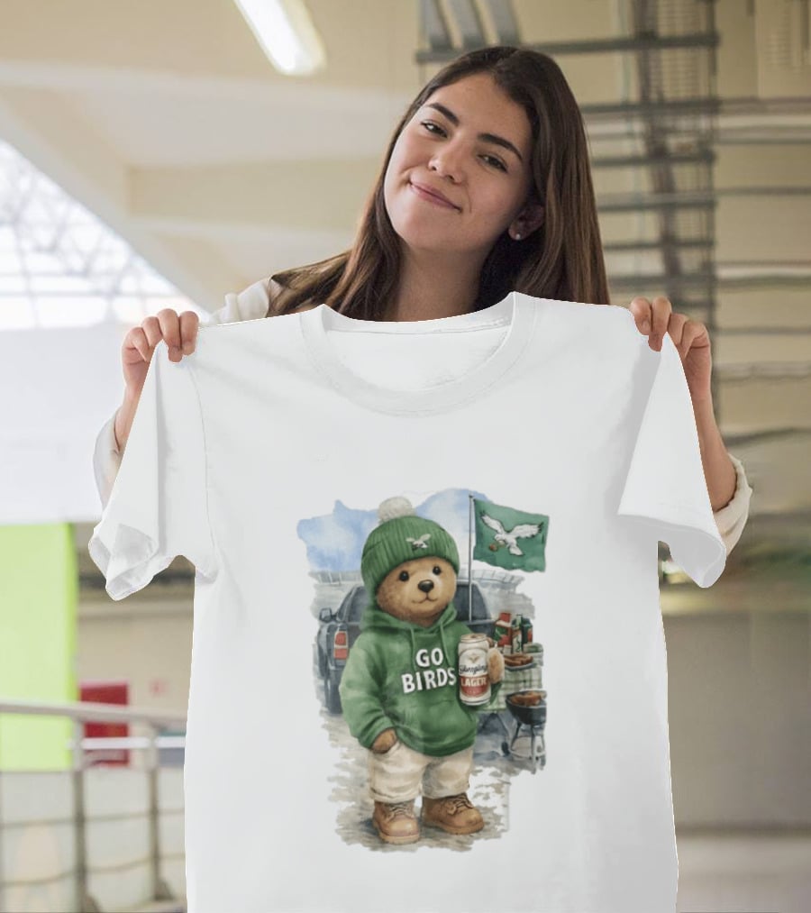 Philadelphia Eagles Go Birds Yuengling Lager Tailgate Teddy Bear Watercolor Truck Scene T-Shirt