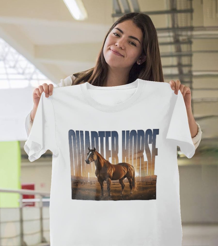 Quarter Horse Muscular Brown Stallion Sunset Landscape T-Shirt
