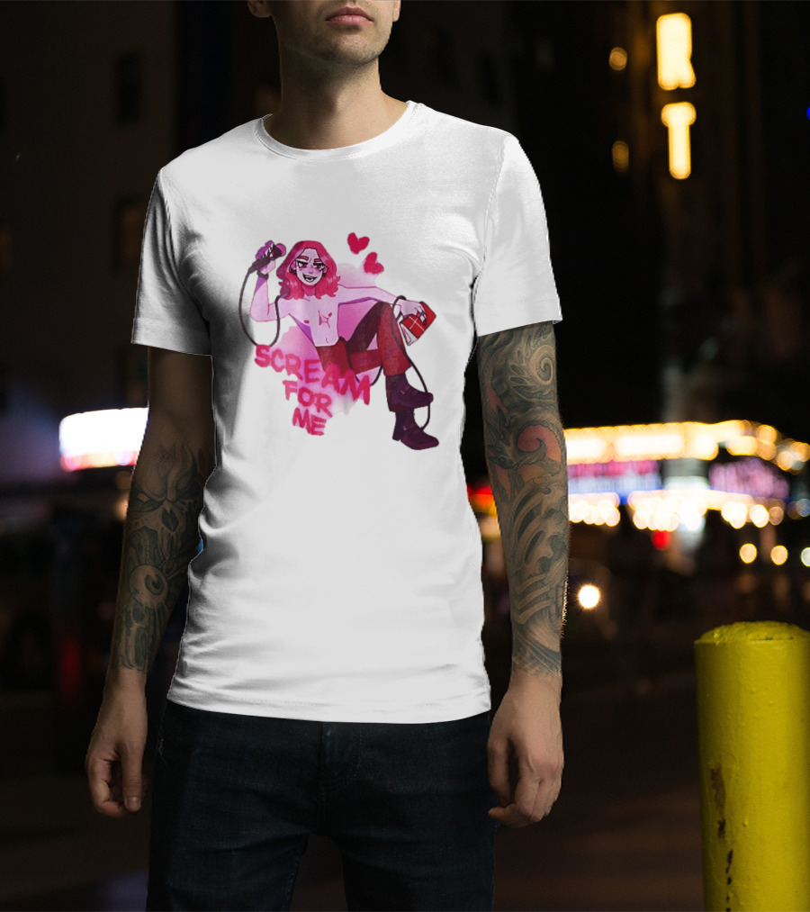 Scream For Me Pink Hair Microphone Book Cartoon T-Shirt